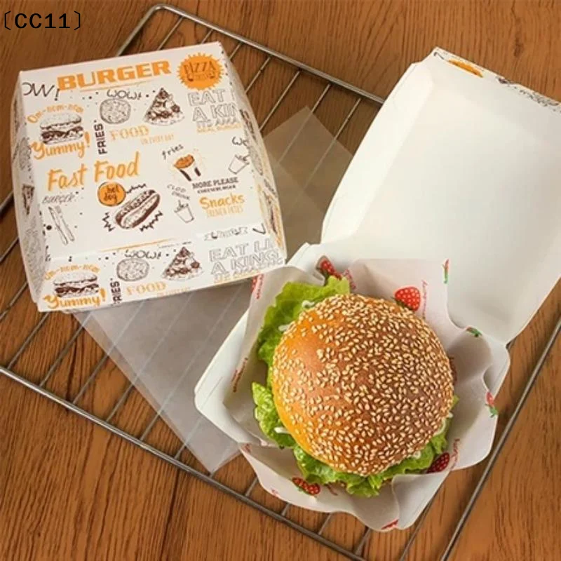 50/100Pcs Thickened And Greaseproof Burger Packaging Box Disposable Burger Box Food Grade Fast Food Take Out Boxes〔CC11〕