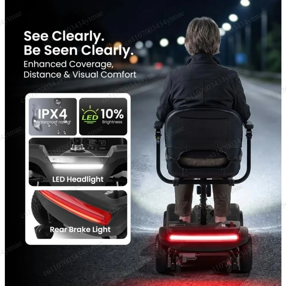 Compact Travel Mobility Scooter for Adults Seniors, 15‑25 Miles Long Range 300‑LB Capacity Electric Scooter LED Headlight
