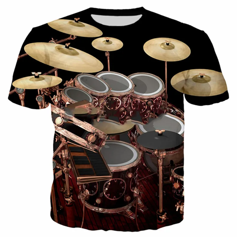 Drum Kit Pattern Men's Rock Style T-Shirts Summer Short Sleeve Streetwear 3D Print Music Band T Shirt 6XL Plus Size Casual Tops