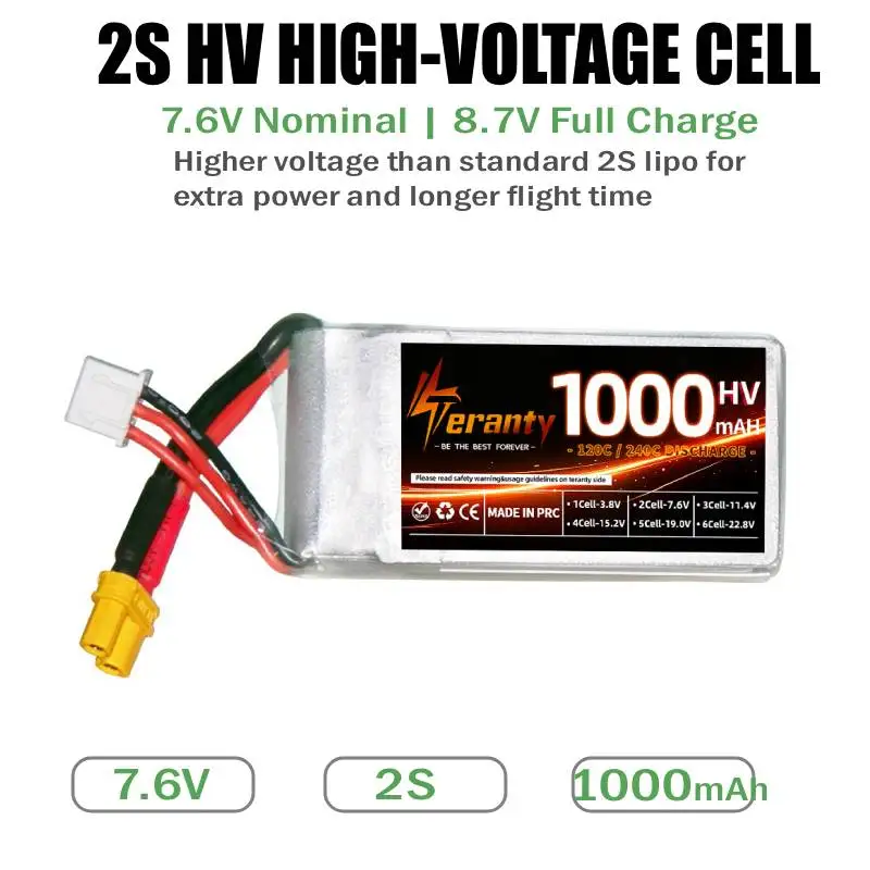 1-3Pcs Teranty 2S HV 1000mAh 120C LiPo Battery for BetaFPV Cetus X Eachine Tyro75 FPV Racing Freestyle Drone