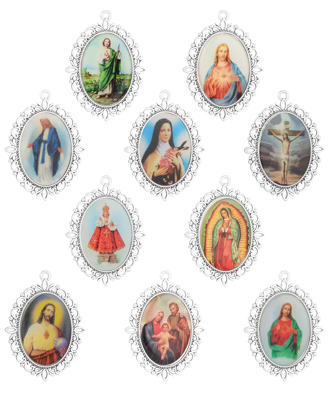 5pcs Christian Icon Random Design Pendants Sacred Heart Jesus Divine Mercy Icon Charms for Jewelry DIY Making Accessories