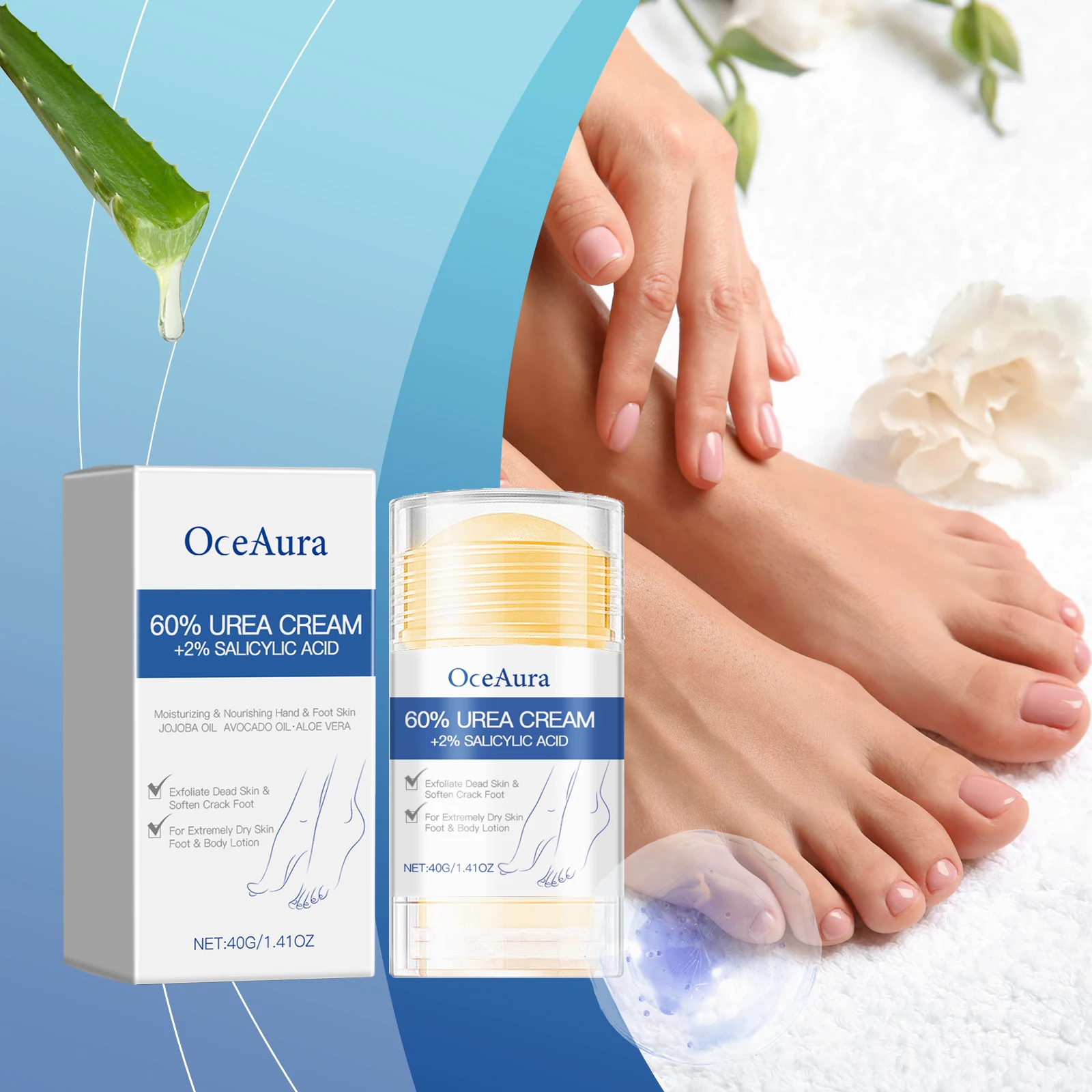 

OceAura Moisturizing Foot Cream with Urea 60% Remove Foot Calluses Dead Skin Remover Salicylic Acid Foot Cream for Dry and Crack