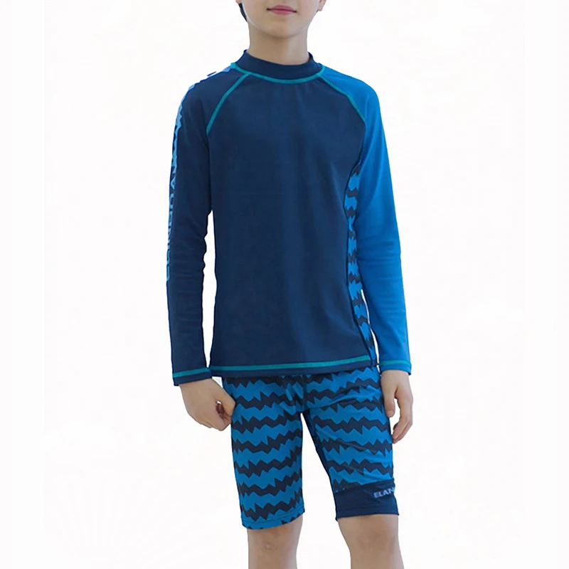 

Kids Boys Quick-Dry 3 Piece Rash Guard Swimming Bathing Suit Long Sleeve Swim Tops with Hat Elastic Waistband Trunks Swimsuit