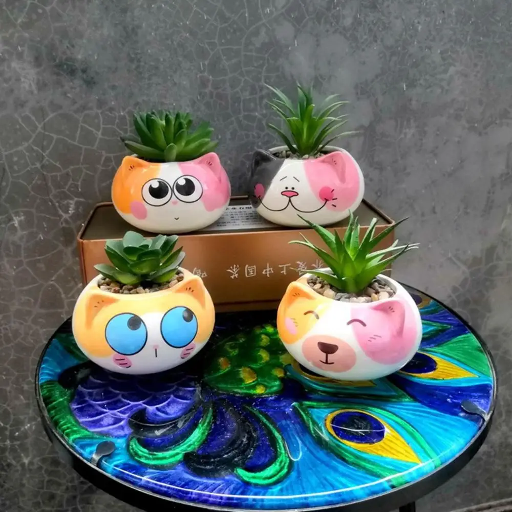 Creative Cat Table Decor Cartoon Ornament Flower Planter Bonsai Accessories Garden Supplies Succulent