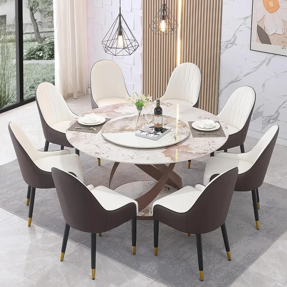 9 Piece Dining Table Set, Modern Dining Table Set of 8,Round 59