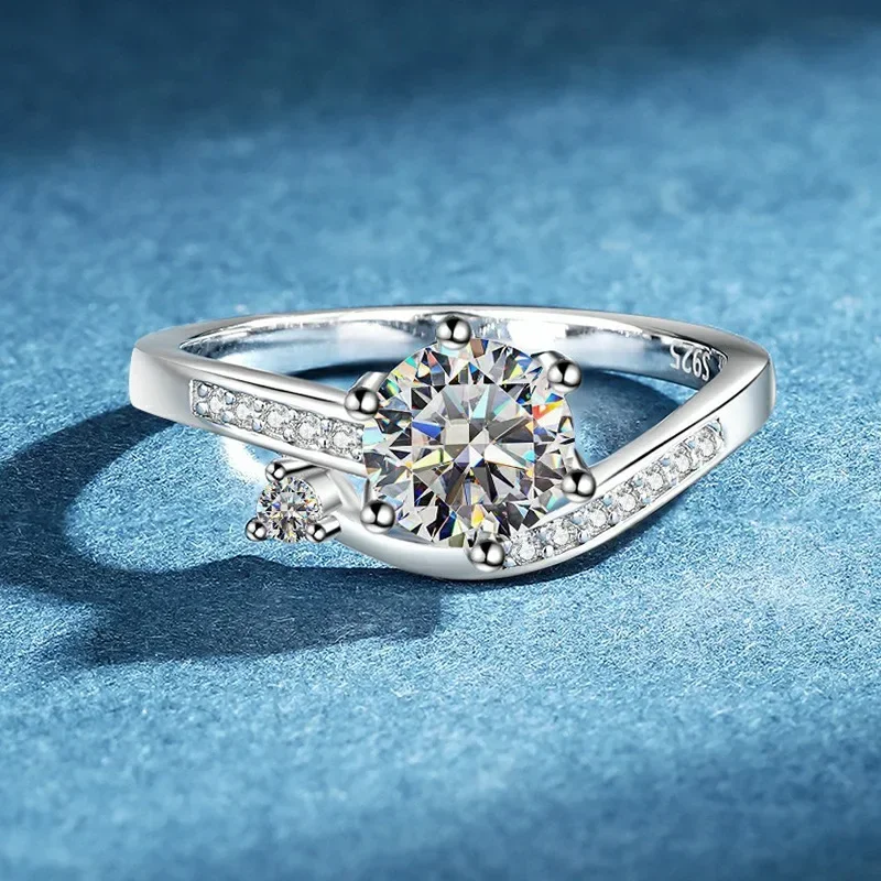 Six Claw Ring for Women Micro Set 0.5-1 Carat Moissanite, Pt950 Platinum Wedding Sparkling Diamond Fine Jewelry Christmas Gifts