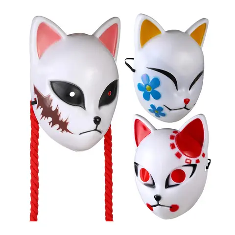 Anime demônio máscara cosplay kimetsu não yaiba sabito makomo abs máscaras de plástico festa de halloween traje adereços luxo