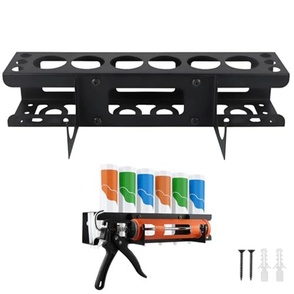 

Caulk Tube Storage Rack For Work Van Service Truck Garage Wall Mounted Black Steel Organizer Holds 6 Tubes And Nozzles