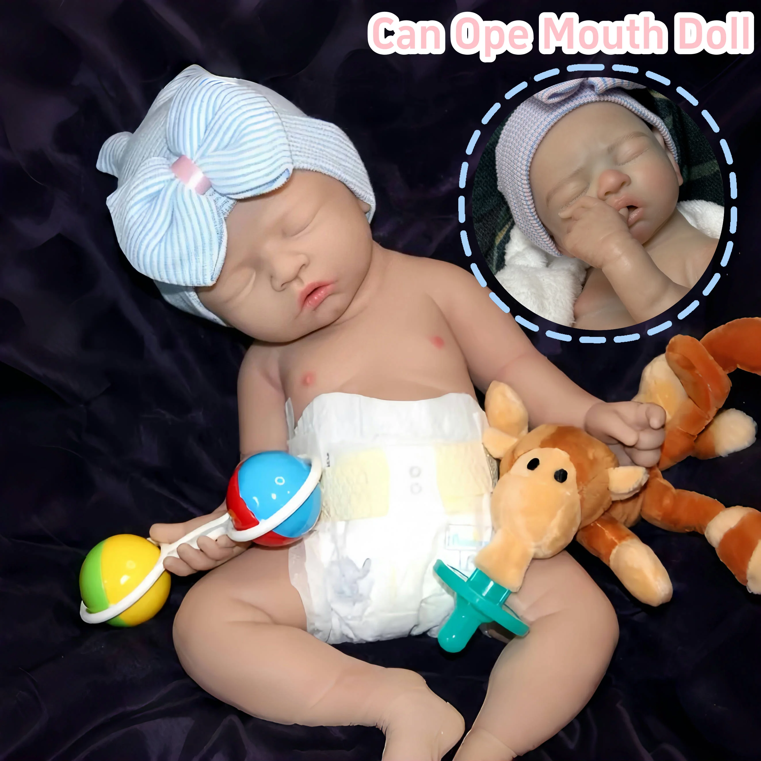 

Lifelike 42CM Can Open Mouth Silicone Girl Doll With Bald Already Painted Reborn Bebe Doll For Kids And Adults Christmas' Gift