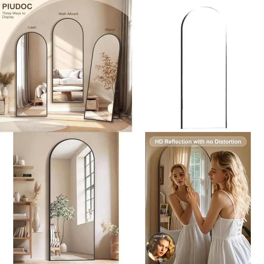 

Arched Full-Length Floor Mirror with Stand for Bedroom or Living Room in Black