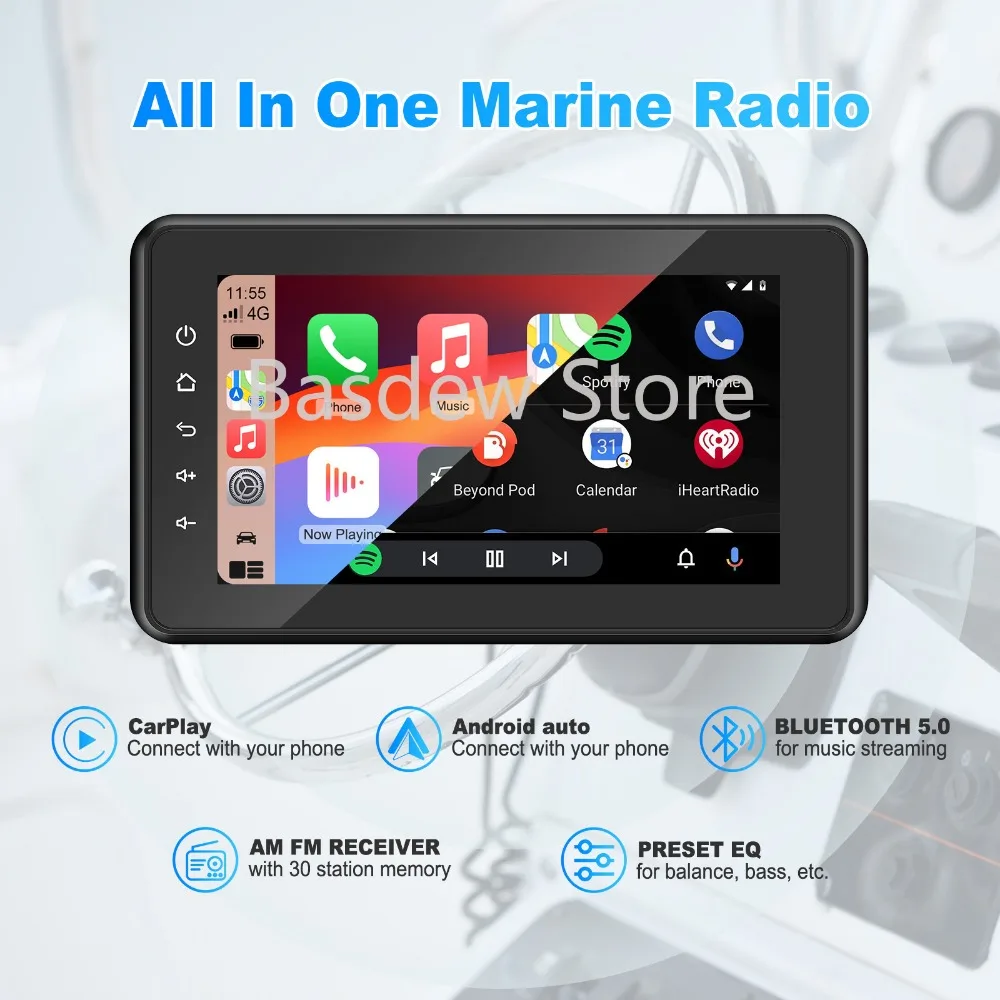 Universal Day Cruiser Marine CarPlay Waterproof 8-Inch Display Player Dust-Proof