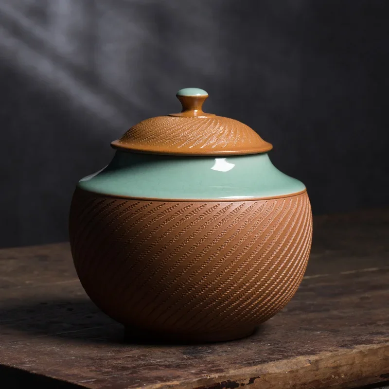 Jumping knife tea can handmade ceramic storage large jar