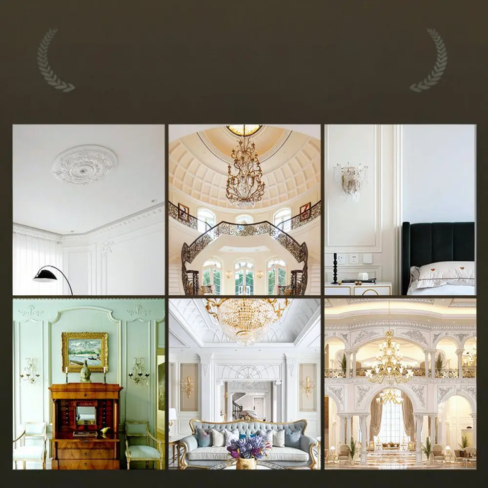 Decorative Ceiling Medallion For Light Fixture Base Round PU Painted Gold Relief Ornament American Interior Style