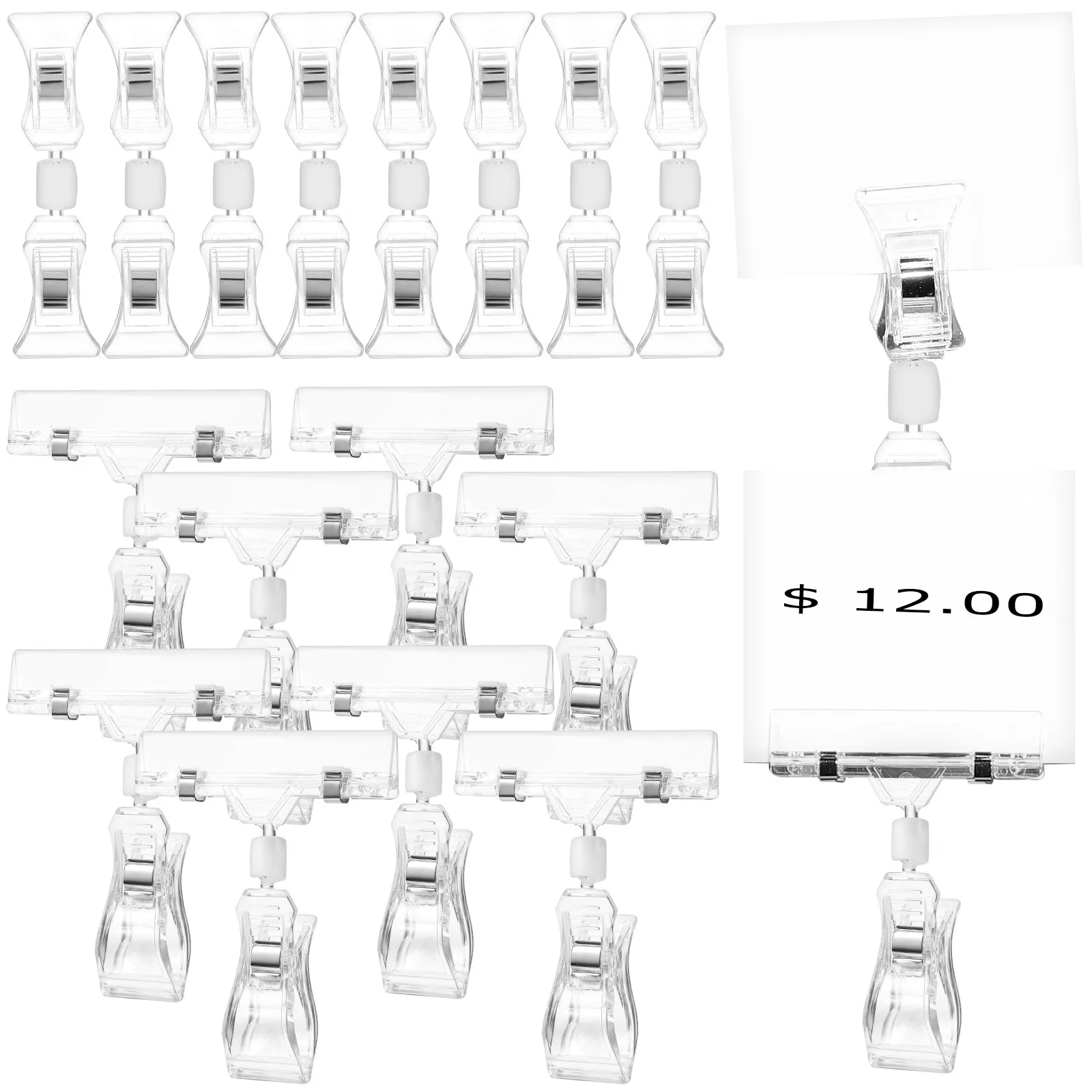 40Pcs Clear Rotatable Sign Clips Holder Stainless Steel Spring Clip For Retail Manager Versatile Price Shelf Label