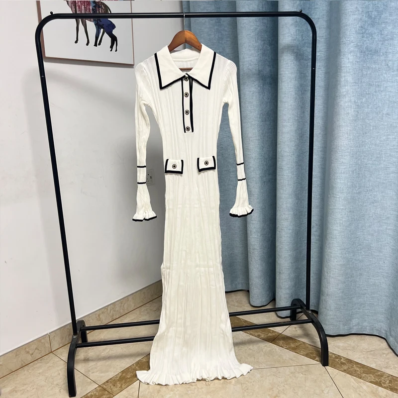 Yuoomuoo ชุดเดรสแฟชั่นสุดเก๋เซ็กซี่สำหรับผู้หญิงเดรสถักลายสะโพกฤดูใบไม้ร่วงเดรสแม็กซี่ผ้ายืดรัดรูปชุดเดรสสตรีทแวร์