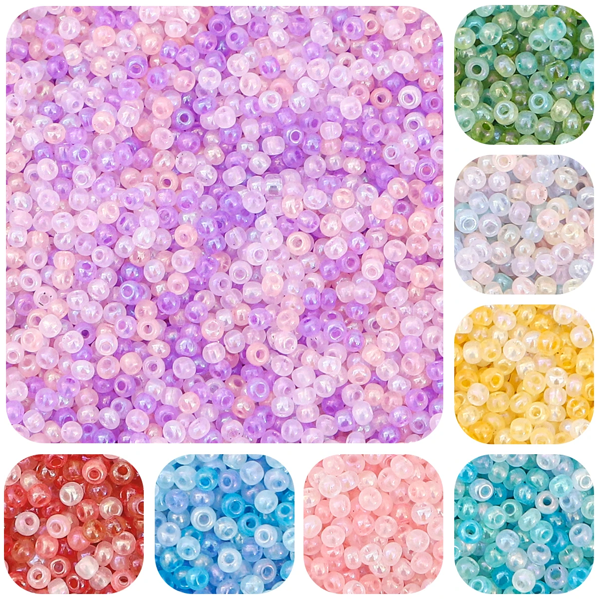 2/3/4mm Cream Cloud Fantasy Glass Rice Beads for DIY Necklace, Bracelet, Earrings 0.8mm/1.5mm Hole 10g/Bag (660/220/100pcs)