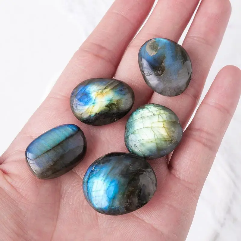 Natural Blue Labradorite Quar-tz Polished Gemstone Water Drop Ore Moonstone Crystal Palm Stone Home Decoration Healing Gifts