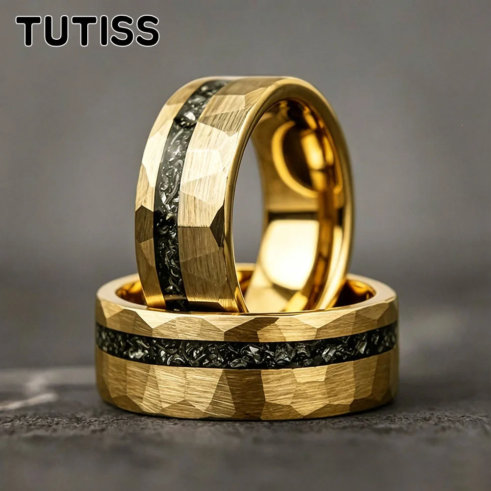 tutiss-6-8mm-ハンマードオフセットグルーブ象嵌ブラックメテオライトタングステンカーバイドリング、カップルリング、記念日リング