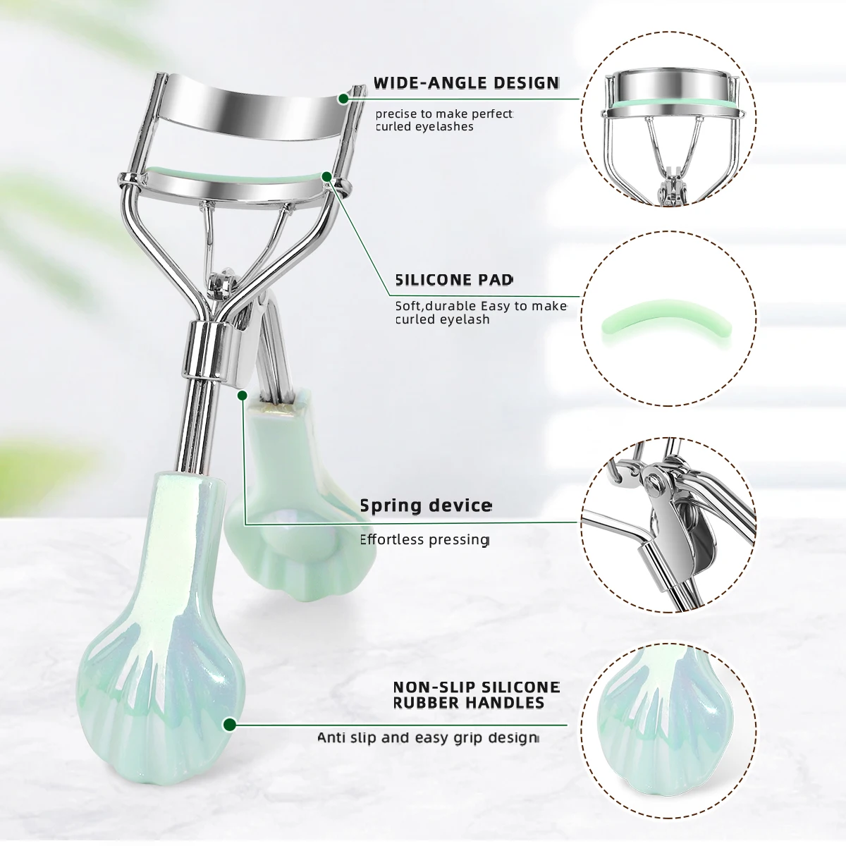 Three-Piece Green Eyelash Clip Tweezers Combination, Integrated Eye Tools, Curled Eyelashes, Tweezers Can Clip Eyelashes.