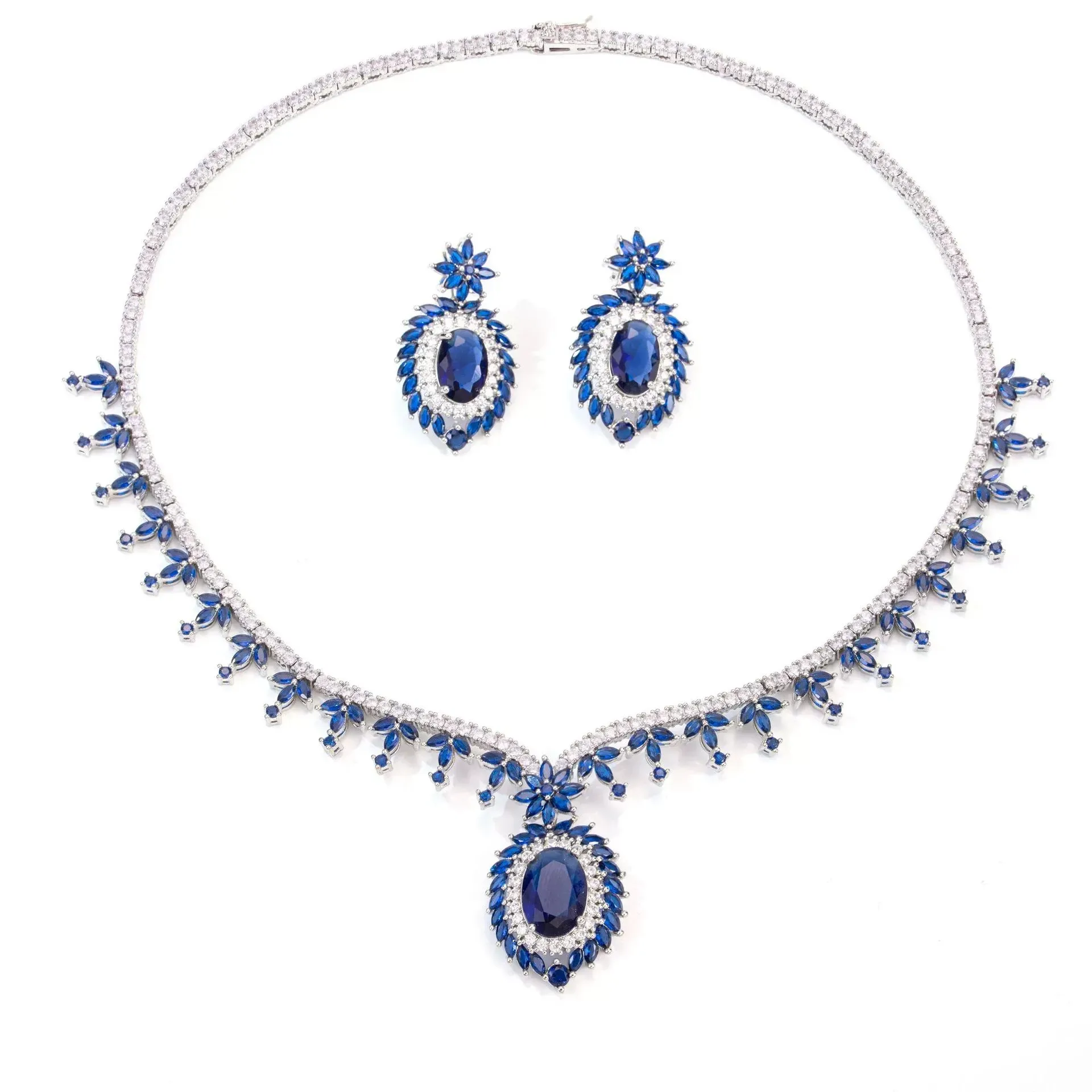 

Модное синее циркониевое ожерелье и серьги, элегантный комплект ювелирных изделий из Аравии, ОАЭ, свадебный подарок