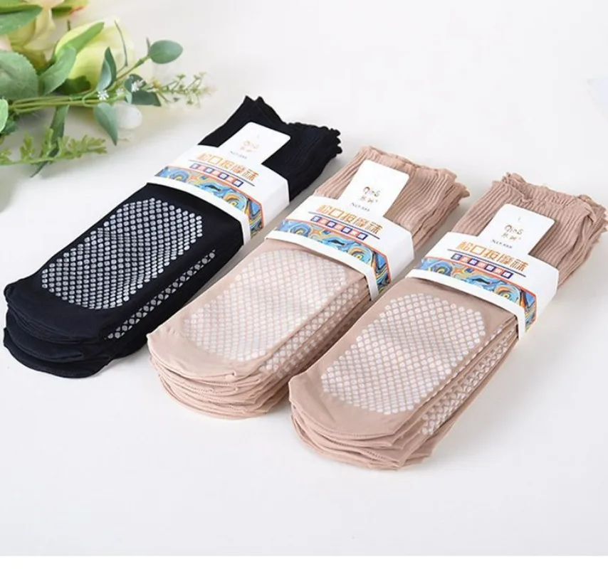 Soft Nylon Silk Ankle Sock Spring Summer Non-Slip Transparent Thin Bottom Splice Ladies Breathable Stocking Women Short Sox