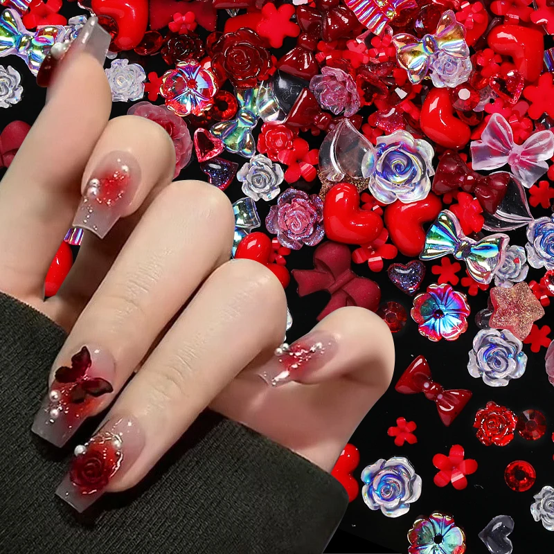 Mixed Design 3D Resin Nail Art Decorations Charms Kawaii Accessories Camellia Butterfly Heart Manicure Part