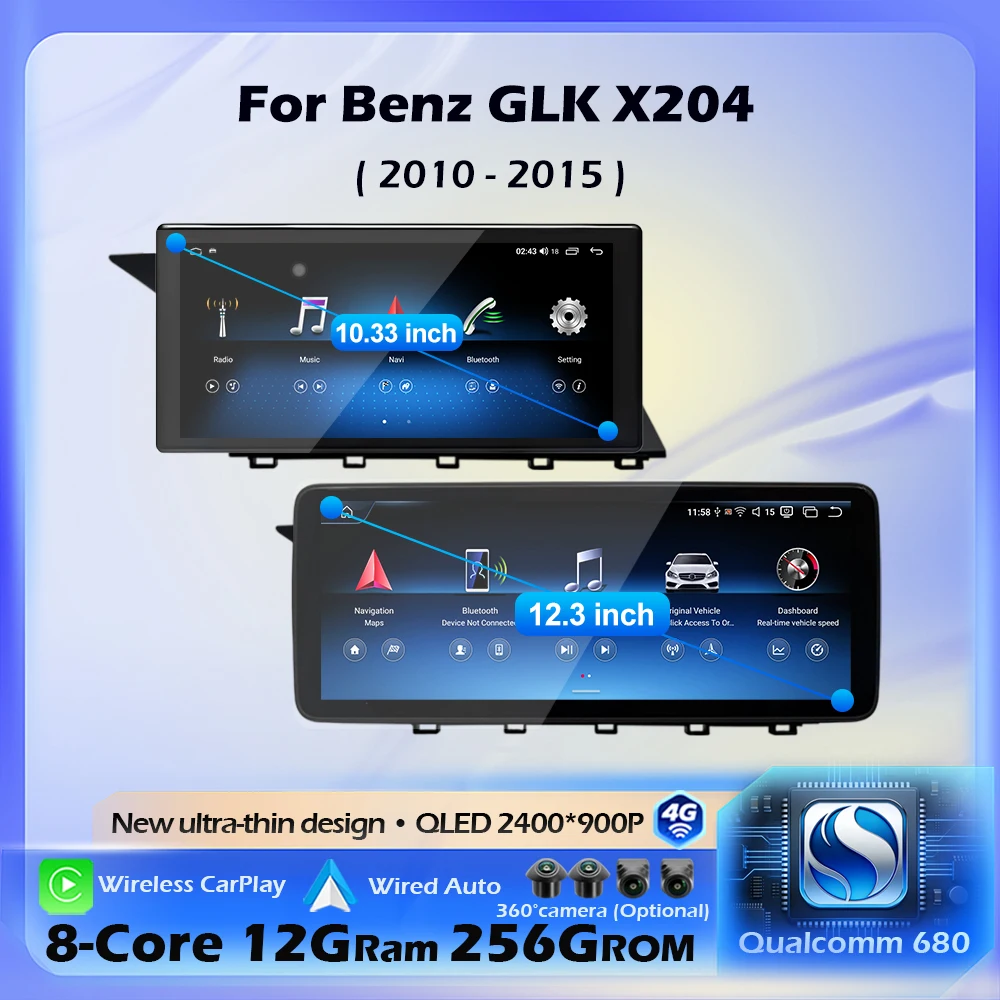 Auto-Radio-Multimedia-Player Android 16 Kabelloses CarPlay für Mercedes Benz GLK X204 2010 - 2015 NTG 4.0 und NTG 4.5 Navigation GP
