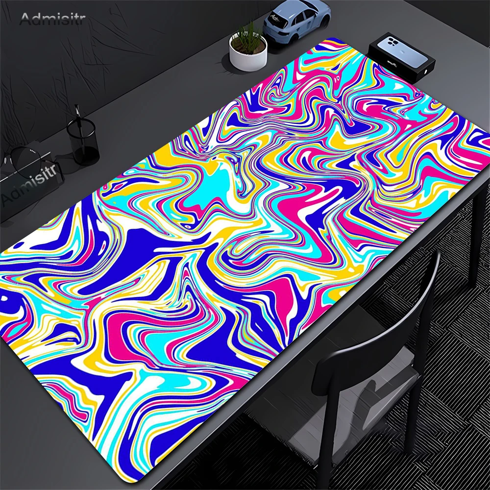 Blue Large Gaming Mouse Pad XXL Strata Liquid Deskmat Non-Slip Rubber Game Mouse Mat Computer Keyboard Mats Big Mausepad Gamer