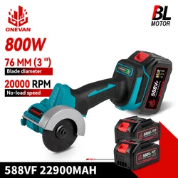 ONEVAN Brushless Angle Grinder 76mm Speed Variable Cordless Electric Circular Saws Cutting Power Tool For Makita 18V Battery Pin