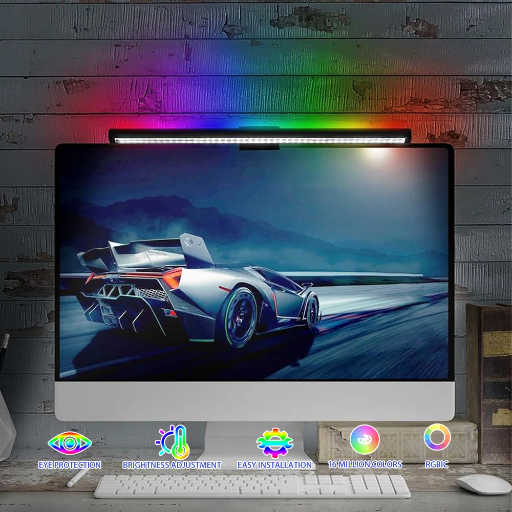 Wiscolor Monitor Lights Bar RGB Screen Hanging Light Bar Eye-caring LED Computer Desk Lamp USB Work Reading Lighting