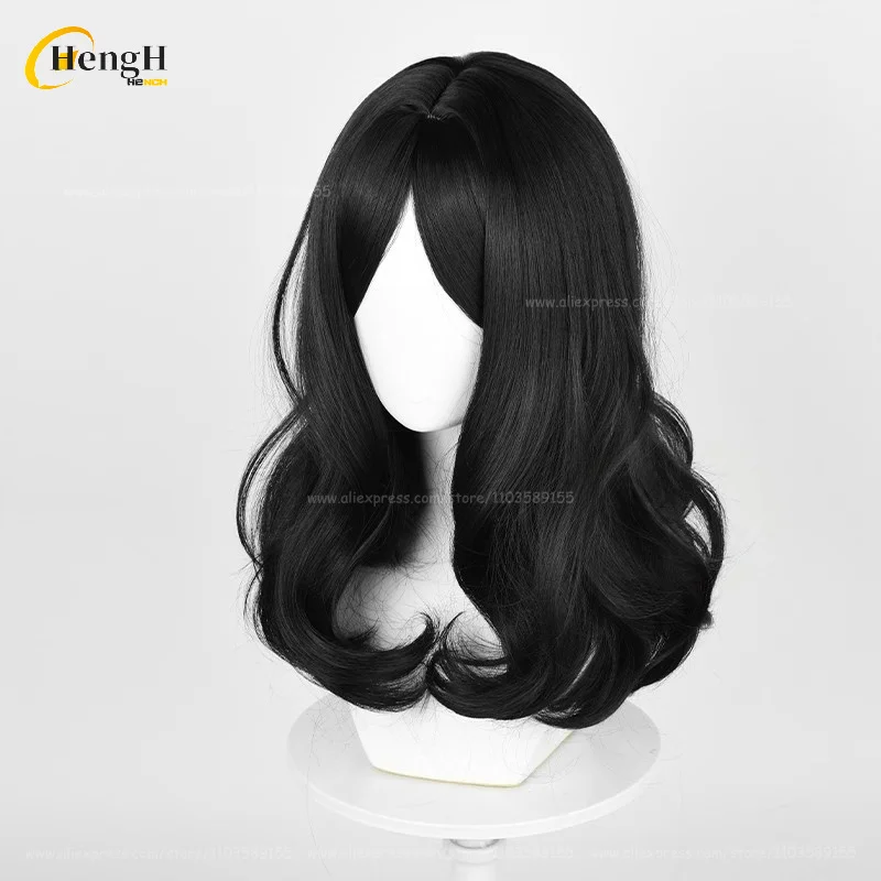 متوفر في المخزون أنيمي فطيرة الاصبع الشعر الاصطناعية 50 سنتيمتر شعر أسود مجعد مقاومة للحرارة الشعر هالوين حفلة تأثيري أنيمي الباروكات + غطاء شعر مستعار #4