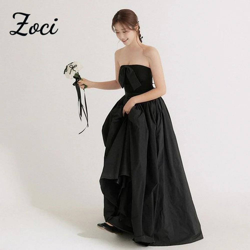 

Zoci Simple Black Evening Dresses Strapless A-line Customized Photo Shoot Dresses Wedding Party Dresses Corset Reception Dresses