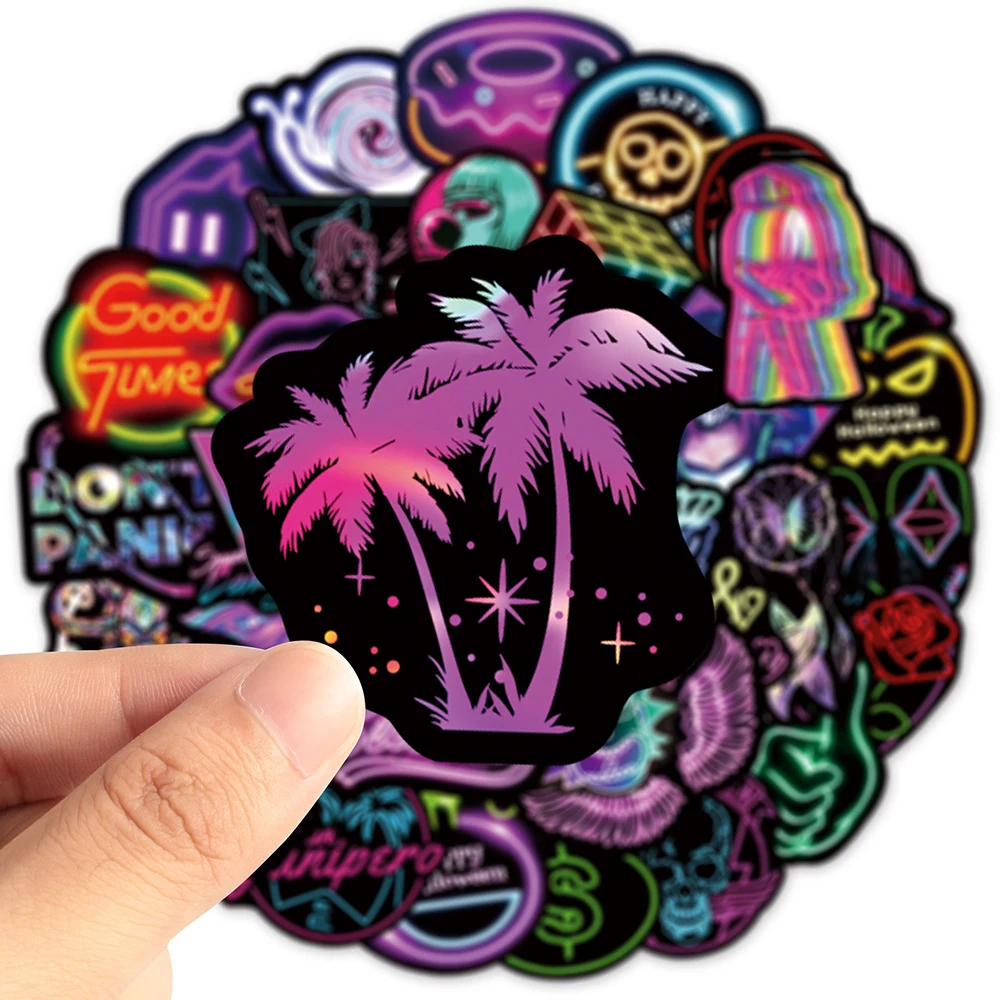 10/30/50/100pcs Creative Neon Light Cartoon Stickers Cool Personalized Pattern Sticker Helmet Phone Notebook Bike Decals Decor