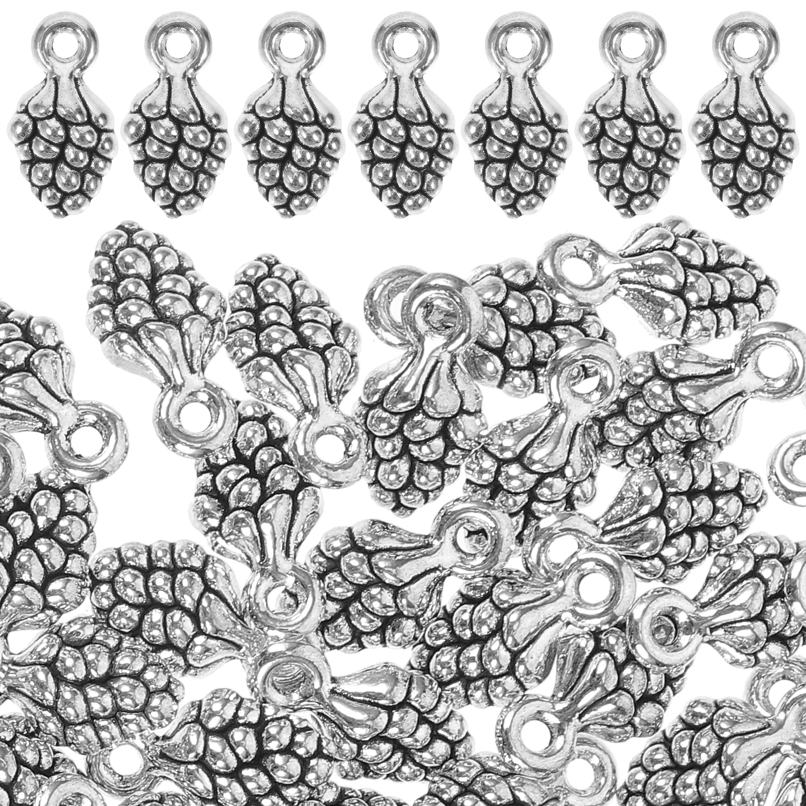 

100 Pcs Pine Cone Jewelry Charms Alloy 3D Decorative Charm for Necklace Earring Making Hanging Accessories