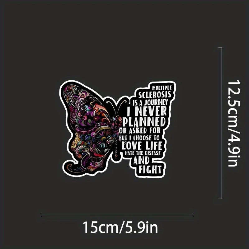 1pc Multiple Sclerosis Awareness Butterfly Vinyl Sticker, Matte Inspirational Decal for Car Helmet Laptop Phone Tumbler