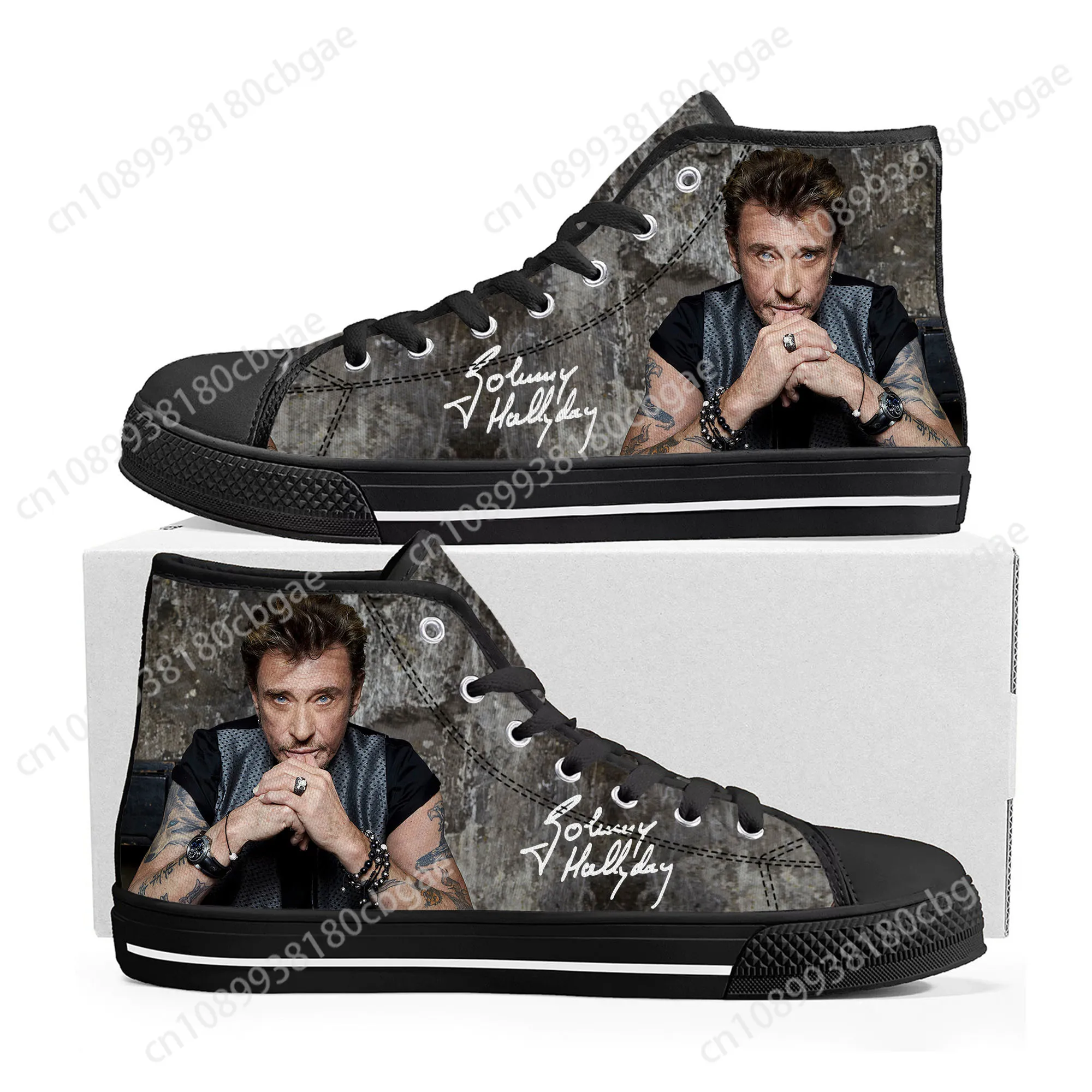 Johnny Hallyday Rock Singer High Top Sneakers Mens Womens Teenager High Quality Canvas Sneaker Casual Couple Shoes Custom Shoe