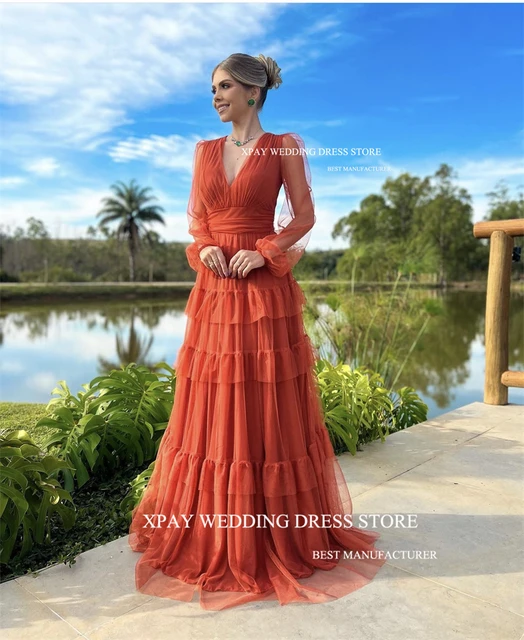 Long sleeve burnt orange dress best sale