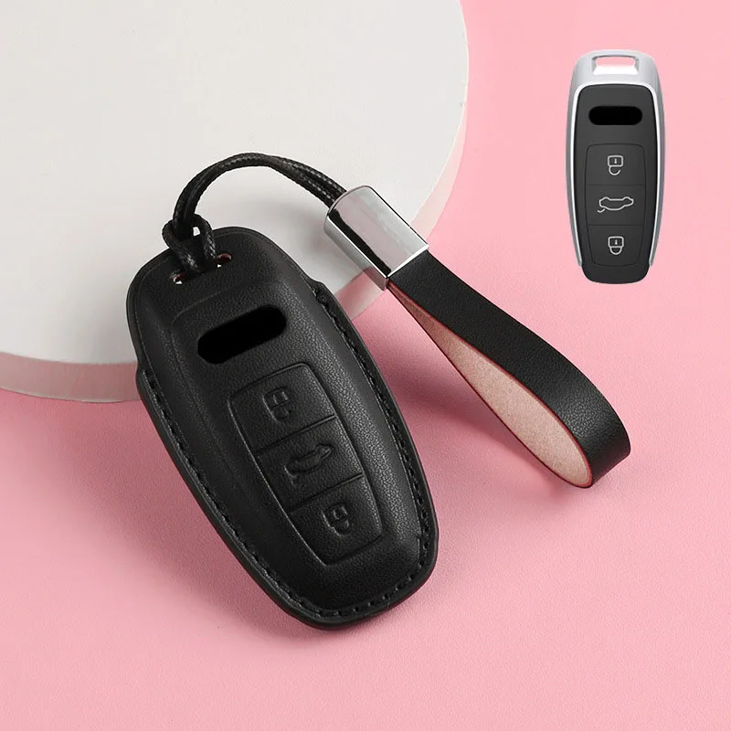 Pink Leather for Audi Q8 RSQ8 A6 C8 S6 RS6 A7 S7 RS7 A3 8Y A8 D5 4N RS E-tron GT Q4 Q7 4M Smart Remote Car Key Case Cover Fob