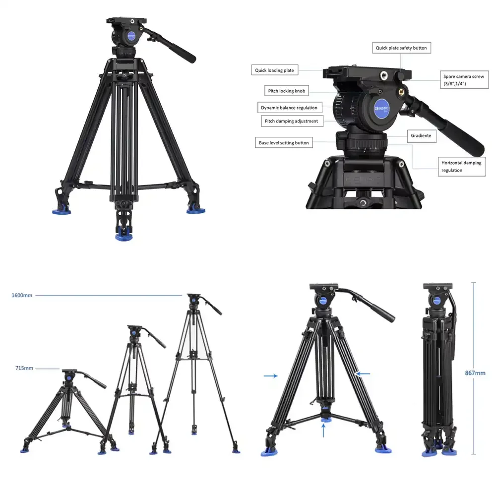 

Heavy Video Tripod Stand Flexible Dual Stage Aluminum Tripod for Heavy Loads and Rigged Cameras