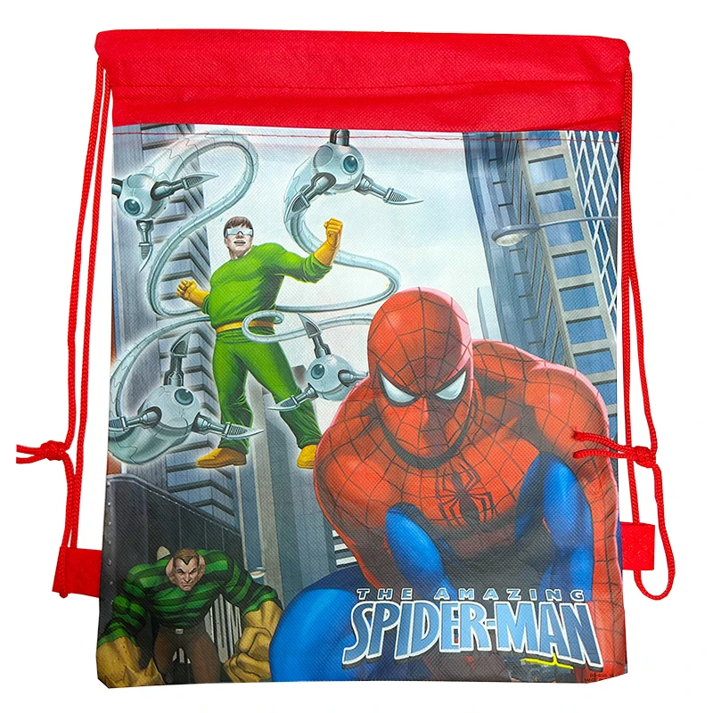 Spider Man Happy Birthday Party Gift Bags Decoration Non-woven Fabric Bundle Pocket Adjustable Spider Hero Drawstring Bags