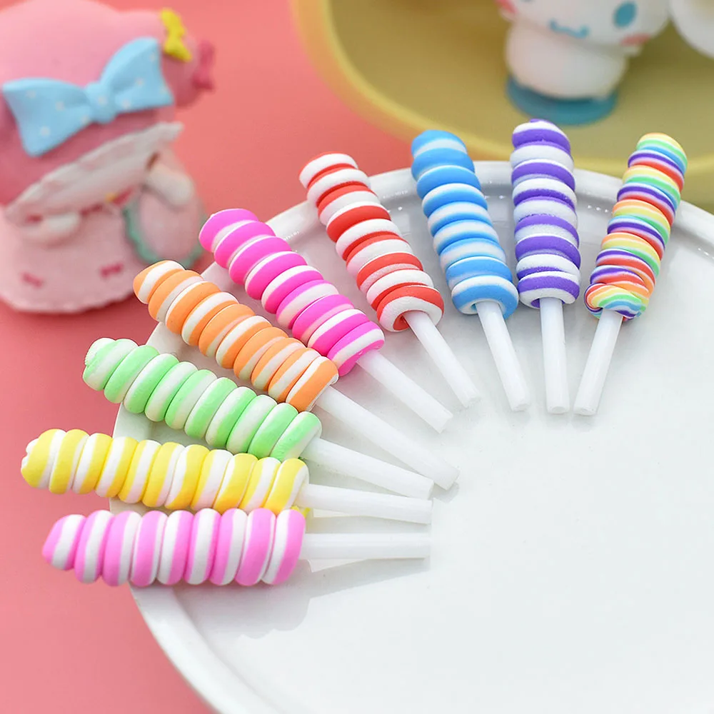 

10Pcs/Bag Candy Lollipop Nail Art Decorations 3D Kawaii Manicure 9*50mm Slime DIY Polymer Clay Accessories 9 Colors Nail Charms