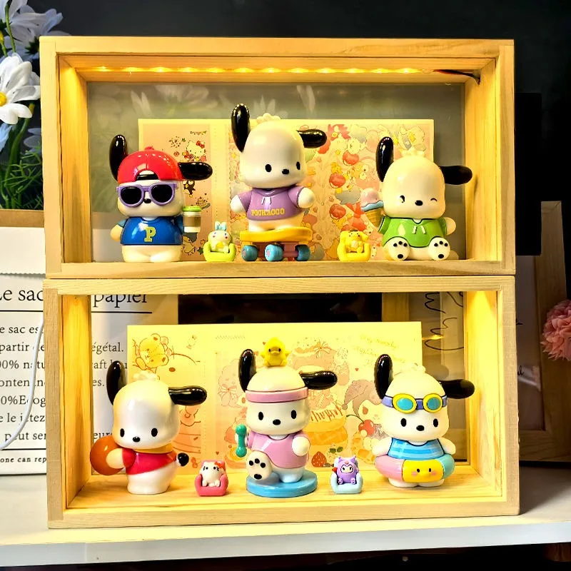 Sanrio Pochacco Series Desktop Decoração Ornamentos, bonecos bonitos e criativos dos desenhos animados, Figuras Toy, Caixa cega, Moda, Novo