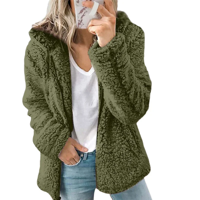 2023 donne autunno inverno giacca cappotto femminile causale morbido pile con cappuccio peluche caldo Plus Size pelliccia sintetica soffice cerniera Top Sudadera