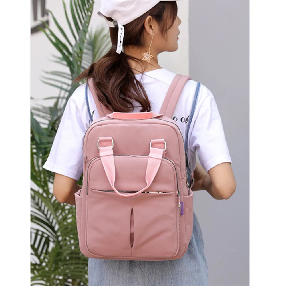 USB Charging Backpack Light Pink Nylon Lightweight Business Travel Laptop Computer Bag with Adjustable Strap Large Capacity