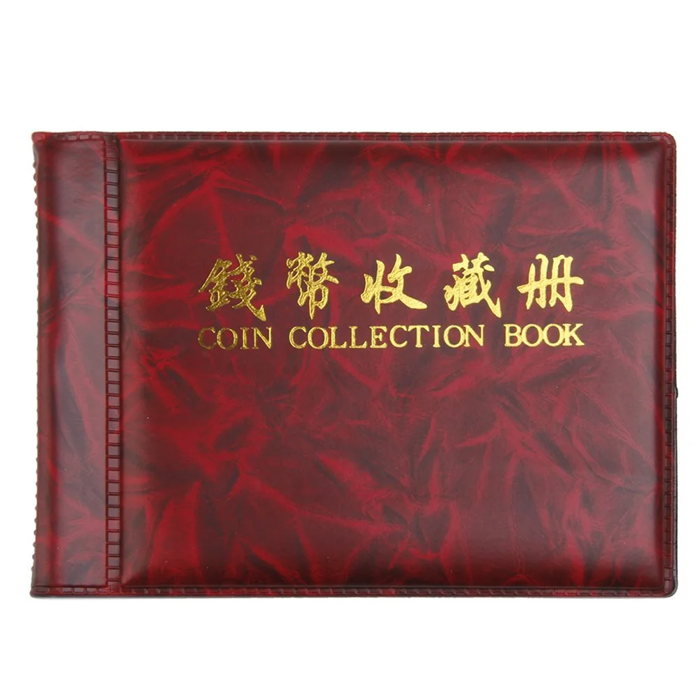 Coin Collection Book Rosy 13.8X9.8Cm 10 Pages 60 Pockets For Coins Caps Tokens Medallions Badges Pu Cover Opp Page