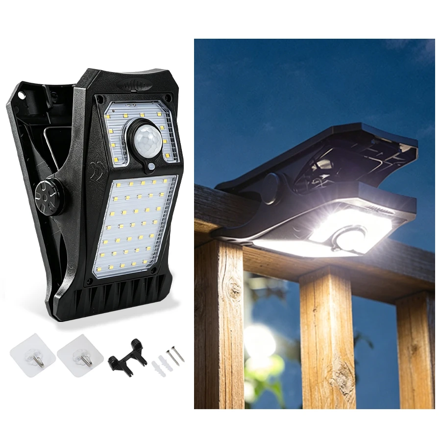 Outdoor Solar Garden Lights Motion Sensor Clamp On Waterproof 3 Modes Rechargeable Camping Lamp Fence Wall Garage Work Light