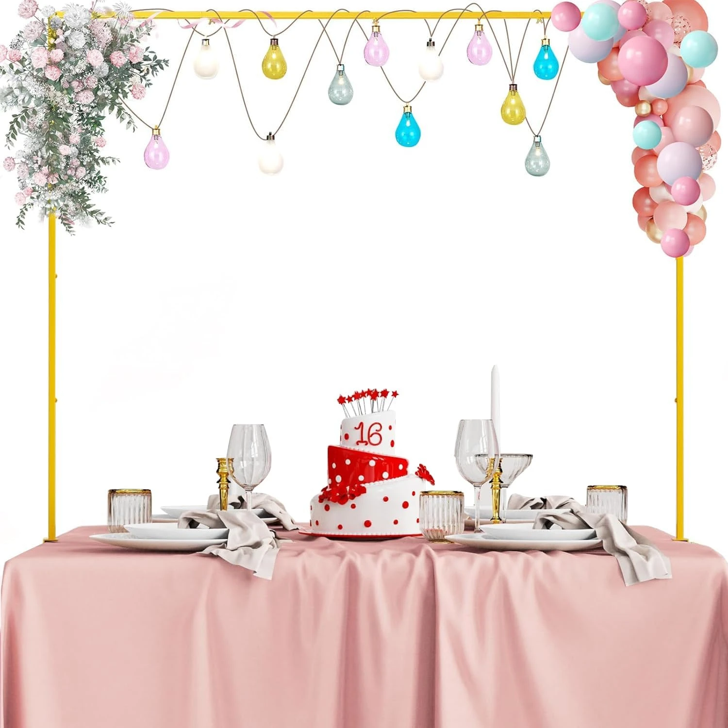 Support d'arche de table réglable avec pinces, doré, pour décoration de mariage, anniversaires, Noël