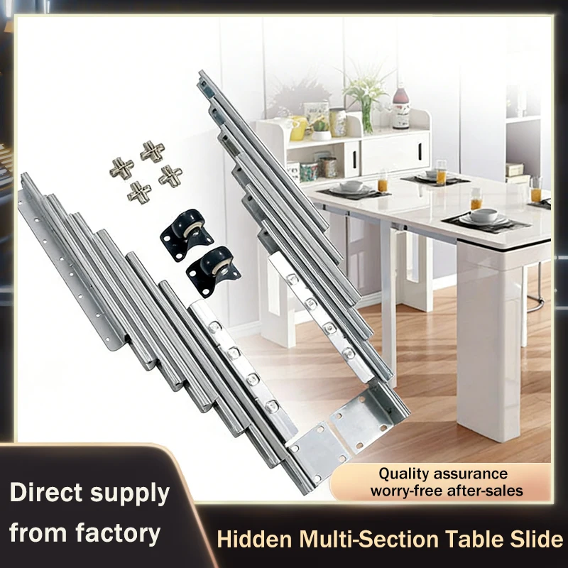 Hidden Type Multi Section Aluminum Alloy Silent Push Fold Slide Rail Ball Bearing Guide For Cabinet Desk And Bar Pull Out System