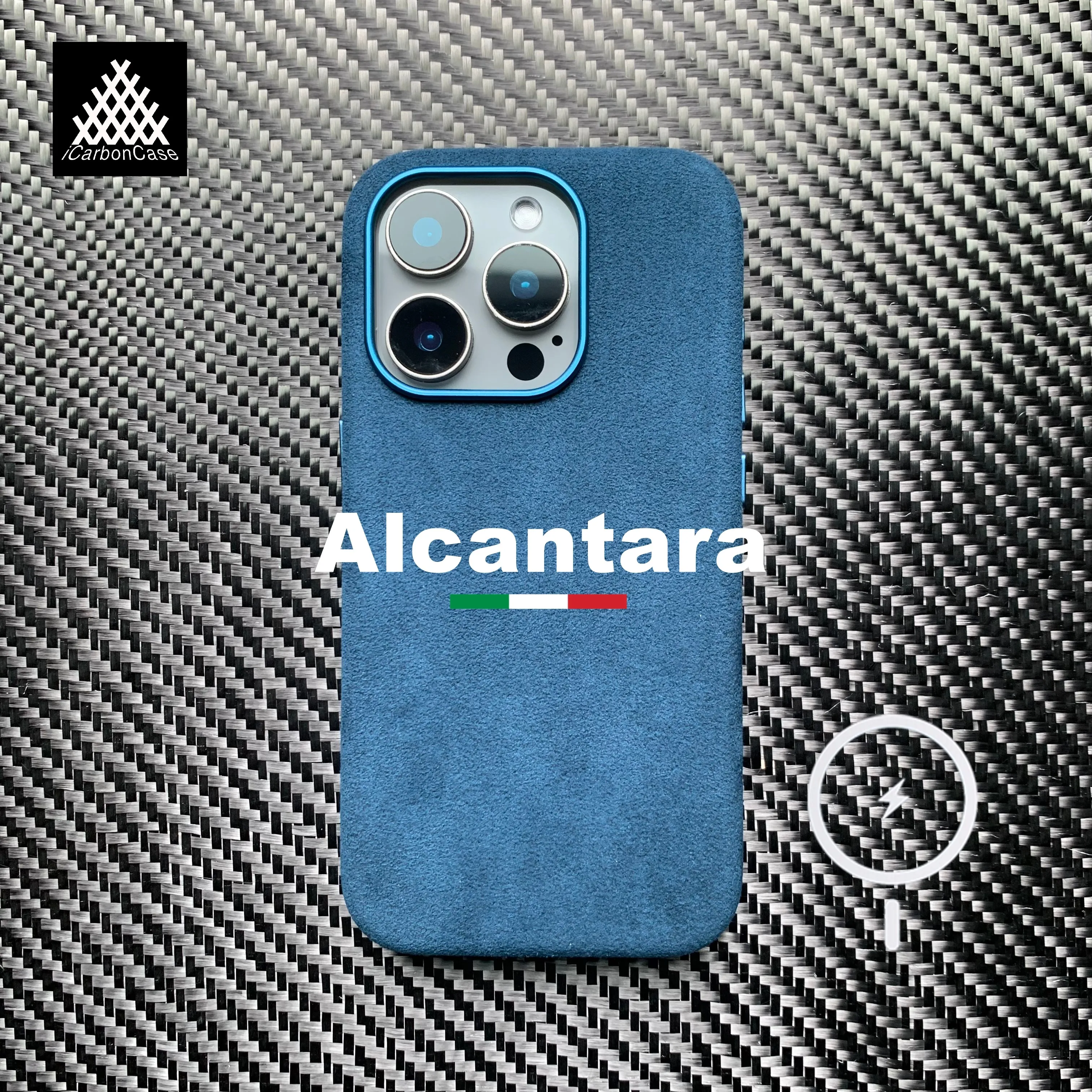 

Blue - Real Italy Alcantara Magnetic Leather Case for iPhone 16 15 14 Pro Max 15+ 16+ Phone Cover with Magsafe Wireless Charging