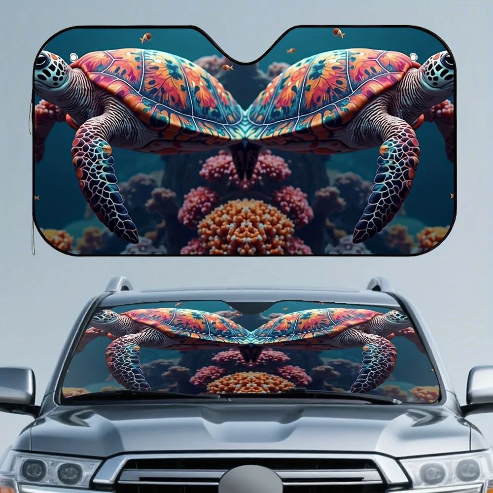 1 parasol colorido para coche con diseño de tortuga fantasma, plegable y fresco, 4 ventosas para una fácil instalación, apto para SUV, sedanes y furgoneta